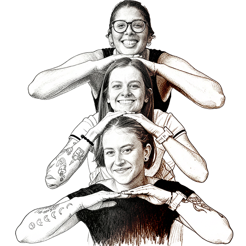 The JellyBean Creative team being goofy, sketched illustration